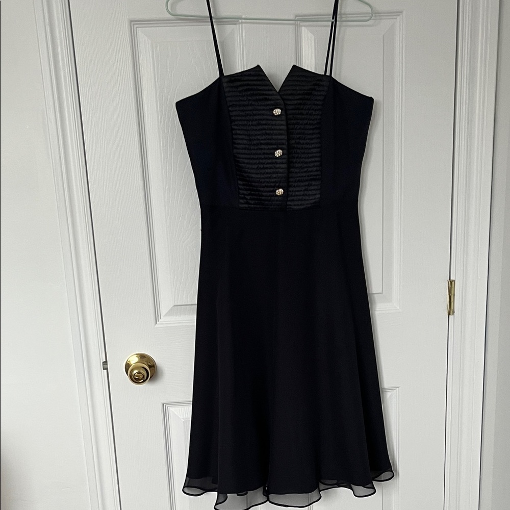 ALFRED SUNG navy Blue Strapless Dress with Button Detail